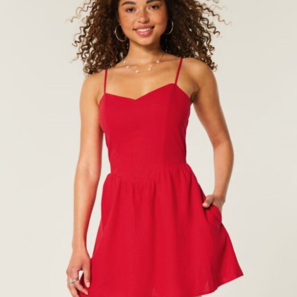 BOGO! Hollister Red Open-Back Crosshatch Skort Dress XL Tall - Picture 1 of 14